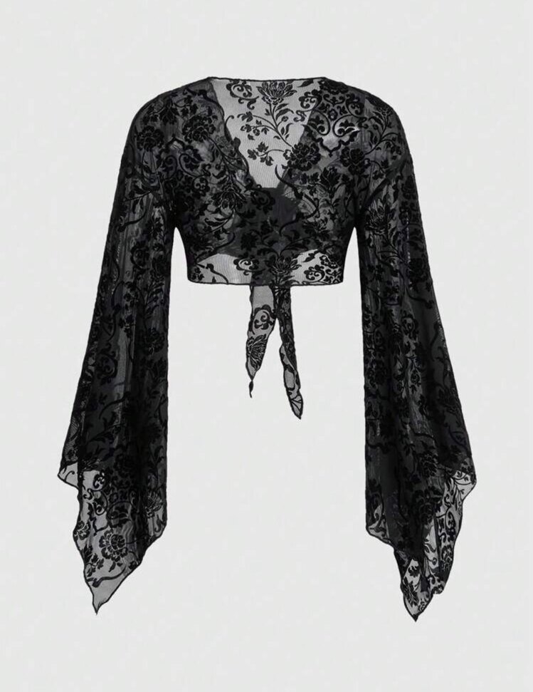 Grunge Hippie Floral Tül Uzun Kollu Büstiyer