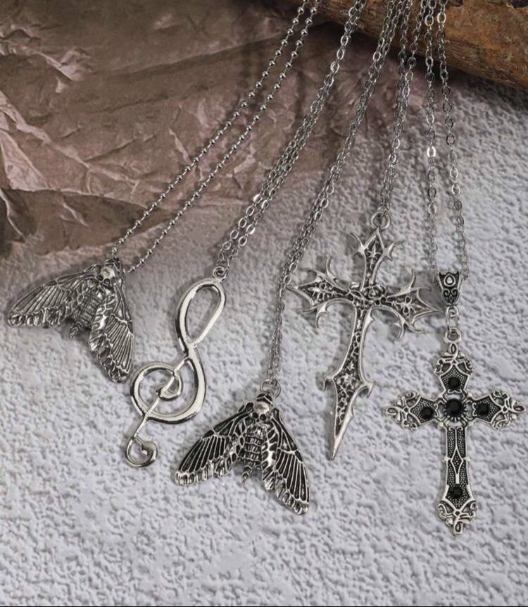Gotik Haç & Sol Anahtarı Kolye 5 Adet Set