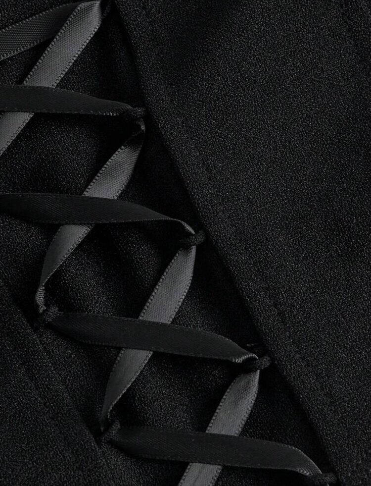 Gothic Grunge Sırt Dekolteli Dantelli Uzun Kollu Bluz
