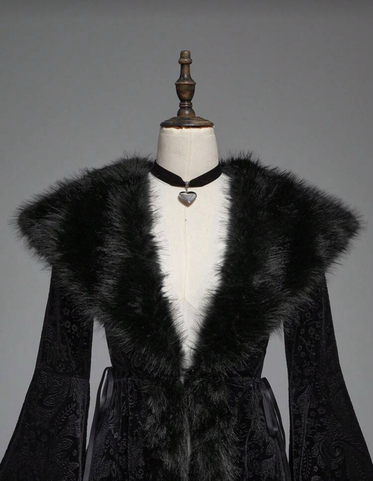 Gothic Goth Fringed Velvet Pelerin - Siyah
