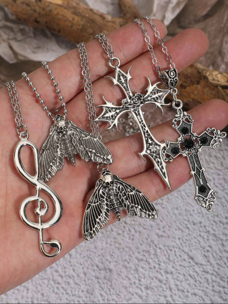 Gotik Haç & Sol Anahtarı Kolye 5 Adet Set
