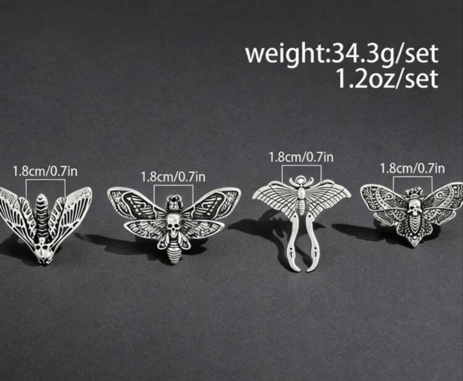 4 Parça Vampire Kuru Kafa Kelebek Yüzük Seti⁠