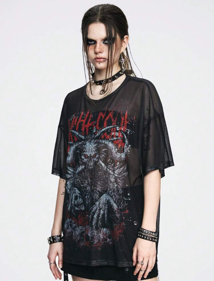 Grunge Punk Hellstorm of Death Mesh T-Shirt Bluz