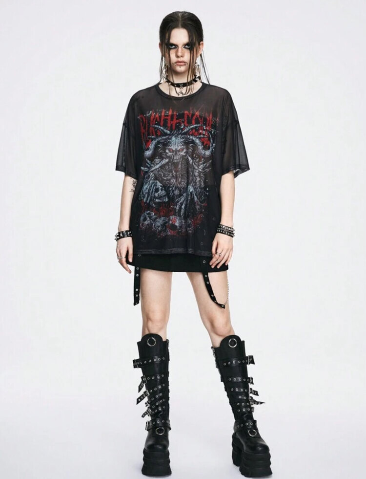 Grunge Punk Hellstorm of Death Mesh T-Shirt Bluz