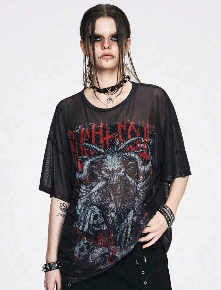 Grunge Punk Hellstorm of Death Mesh T-Shirt Bluz