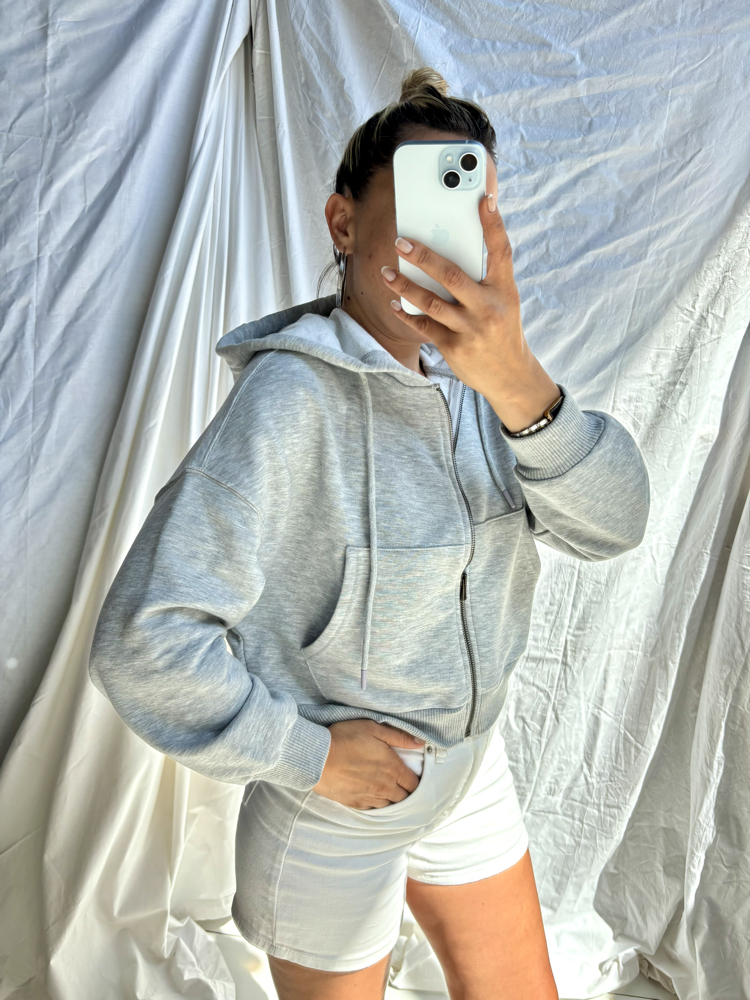 İki iplik şardonsuz fermuarlı sweatshirt
