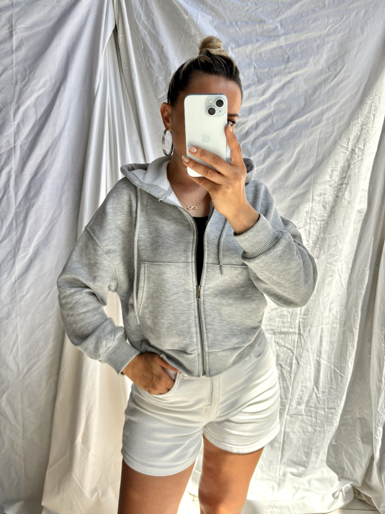 İki iplik şardonsuz fermuarlı sweatshirt
