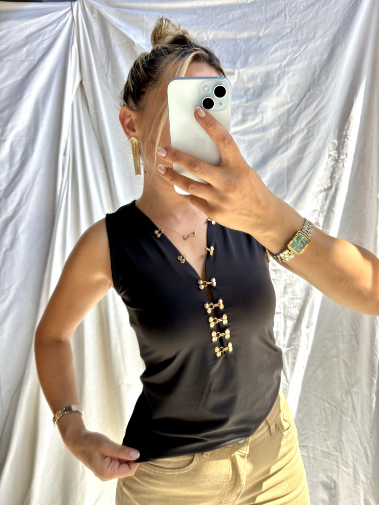 Kopçalı siyah bodysuit