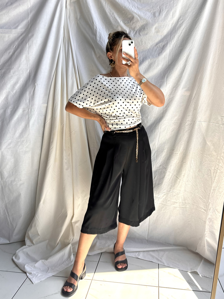 Kemerli capri tensel pantolon