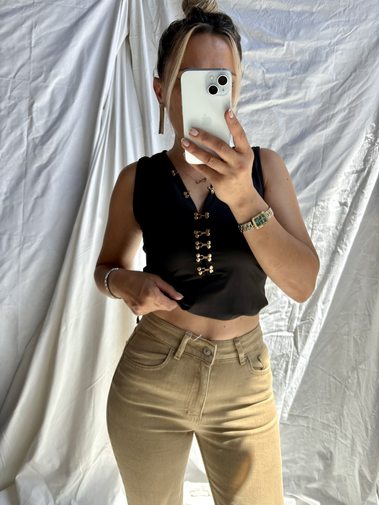 Kopçalı siyah bodysuit