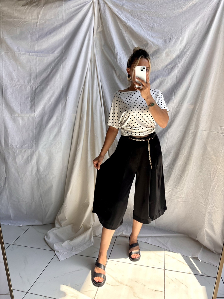 Kemerli capri tensel pantolon