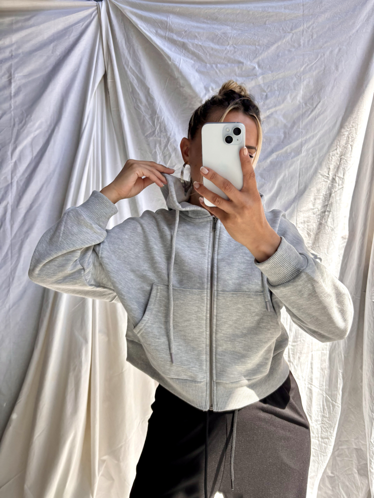 İki iplik şardonsuz fermuarlı sweatshirt