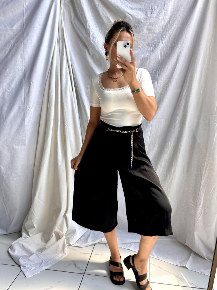 Kemerli capri tensel pantolon