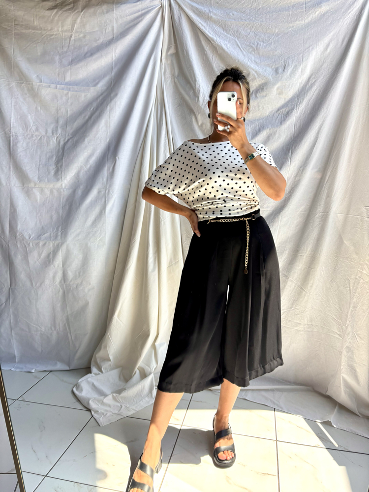 Kemerli capri tensel pantolon