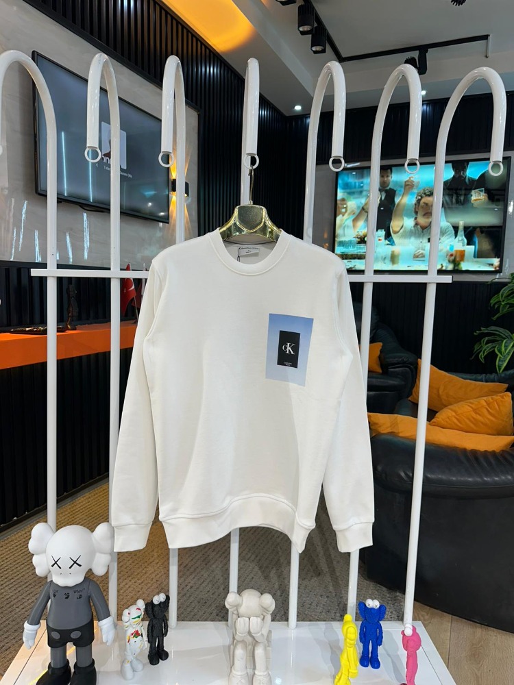 Calvin Klein Jeans Bisiklet Yaka Beyaz Erkek Sweatshırt