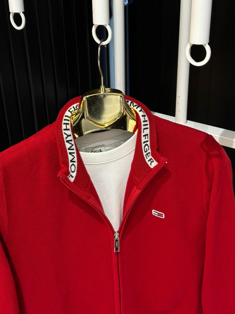 Tommy Hilfiger Fit Kırmızı Triko Hırka