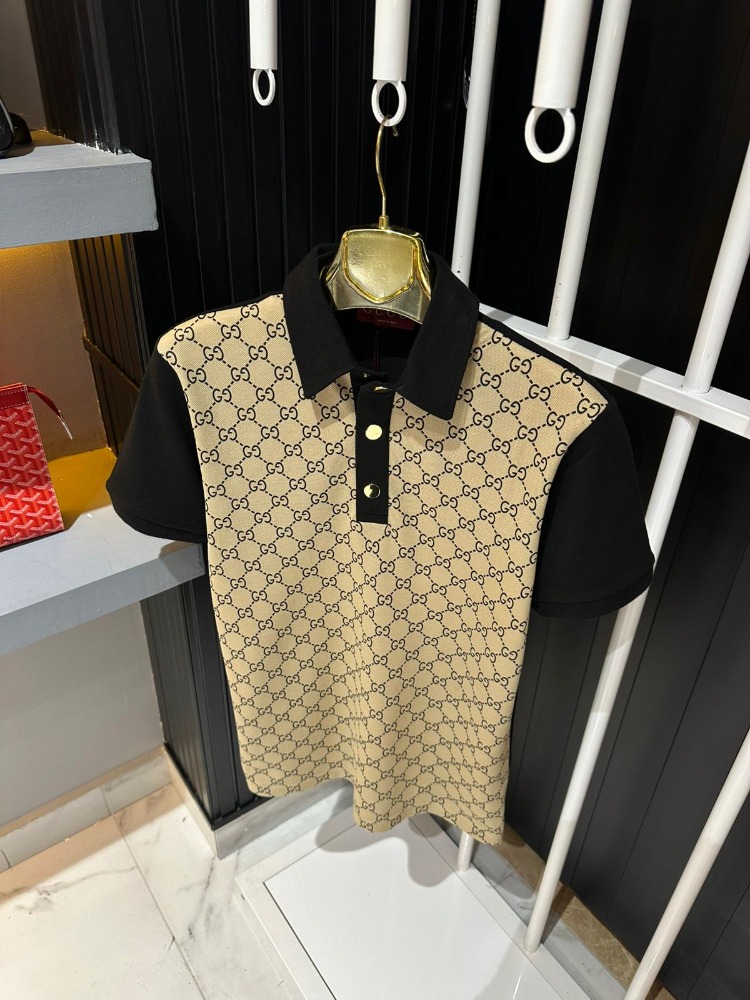 Gucci Bej-Siyah Polo Yaka Tişört
