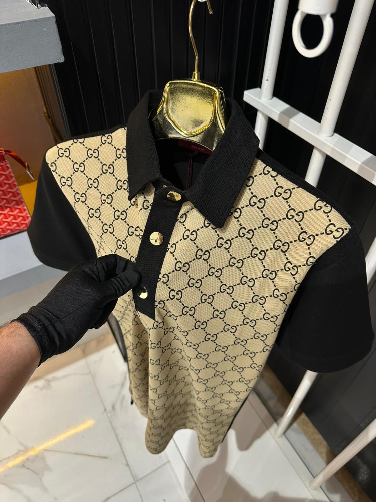 Gucci Bej-Siyah Polo Yaka Tişört