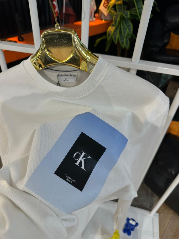 Calvin Klein Jeans Bisiklet Yaka Beyaz Erkek Sweatshırt