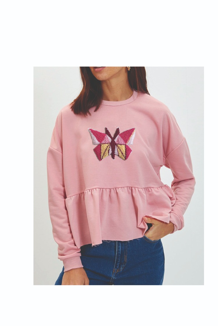 Kelebek Nakışlı Sweatshirt