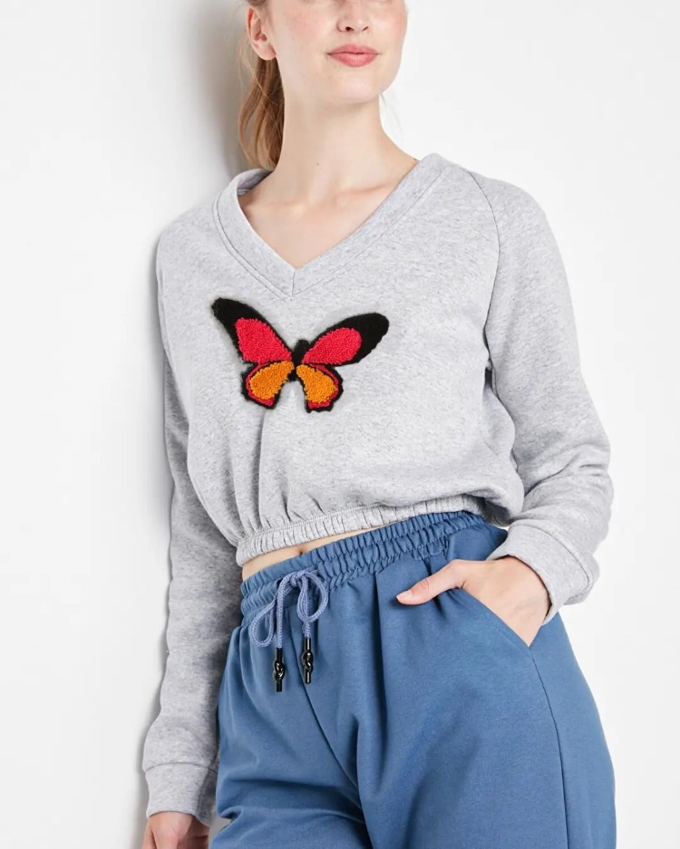 Kelebek Nakışlı Tasarım Sweatshirt