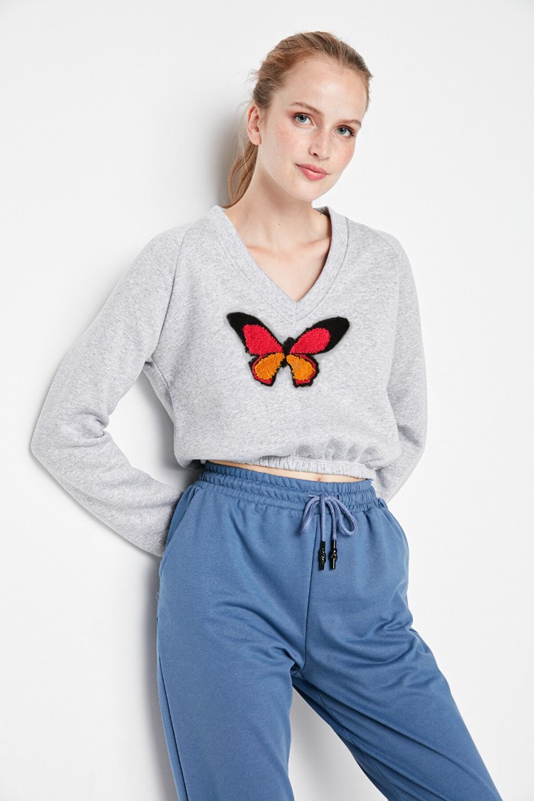 Kelebek Nakışlı Tasarım Sweatshirt