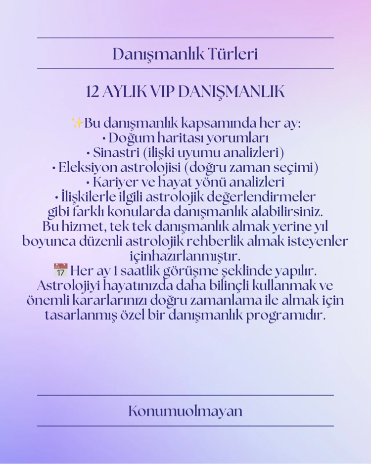 12 AYLIK DETAYLI VIP DANIŞMANLIK