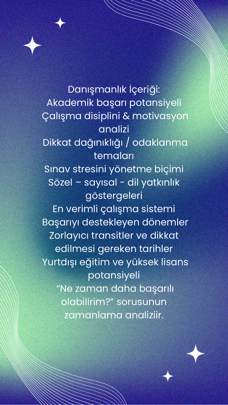 SINAV ASTROLOJİSİ AKADEMİK POTANSİYEL DANIŞMANLIĞI 