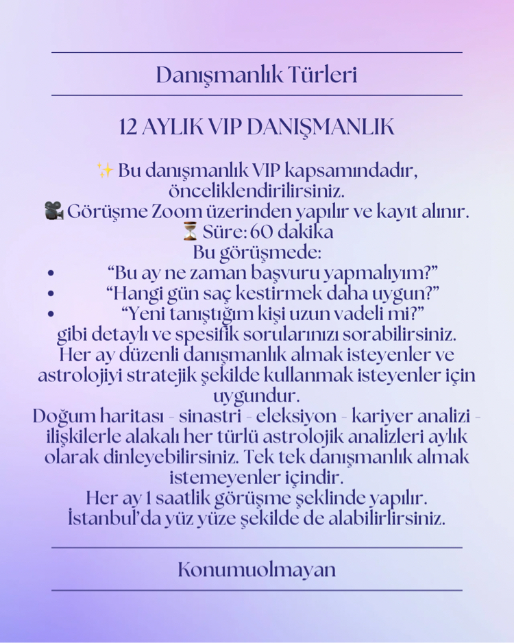 12 AYLIK DETAYLI VIP DANIŞMANLIK