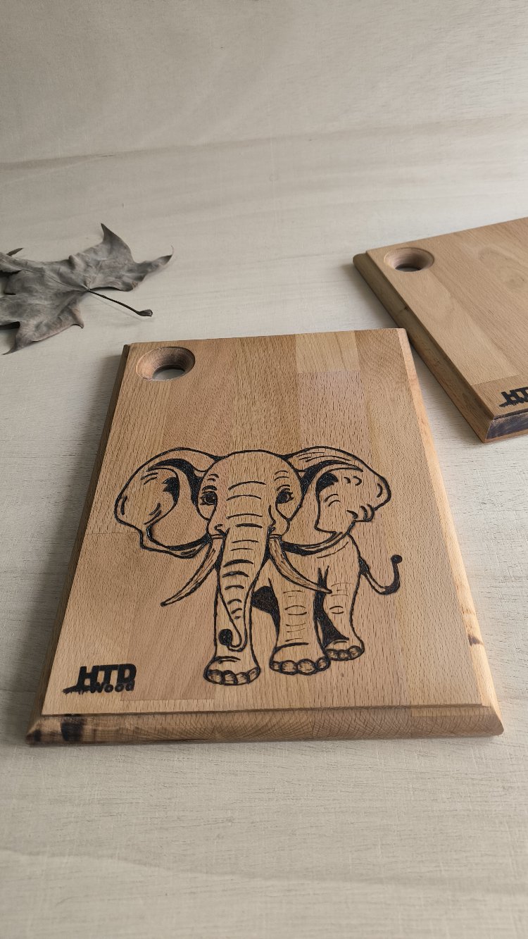 Fil Desenli İkili Sunumluk ve Kesme Tahtası 