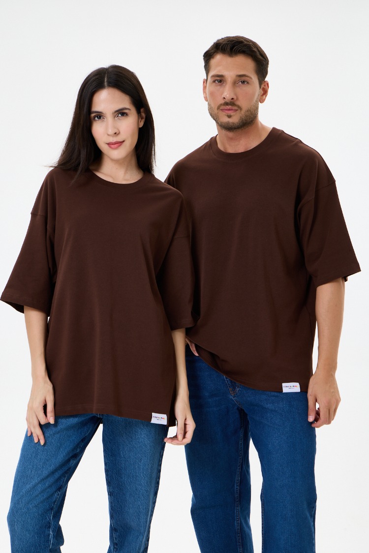 Kahverengi Basic Oversize Tişört (Unisex)