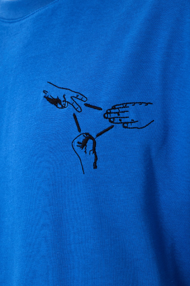 Nakış Detaylı Oversize Tişört Mavi RPS (Unisex)