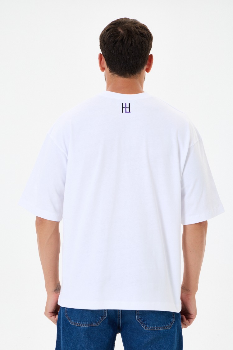 Nakış Detaylı Oversize Tişört Beyaz RPS (Unisex)