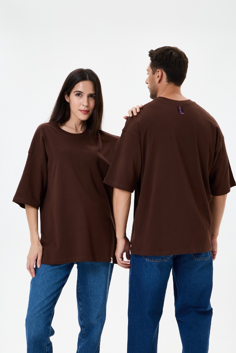 Kahverengi Basic Oversize Tişört (Unisex)
