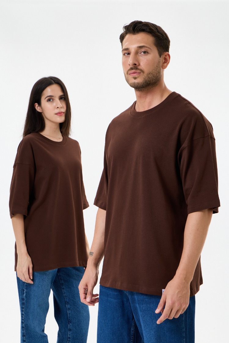 Kahverengi Basic Oversize Tişört (Unisex)