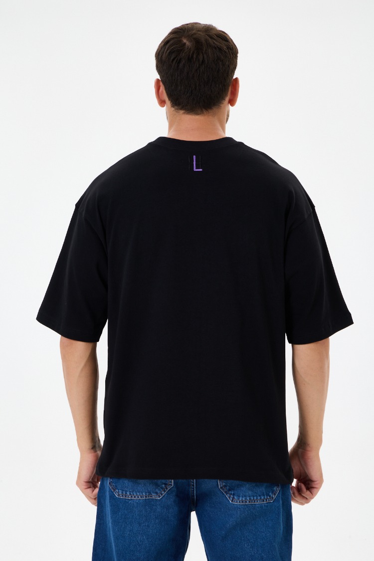 Nakış Detaylı Oversize Tişört Siyah RPS (Unisex)