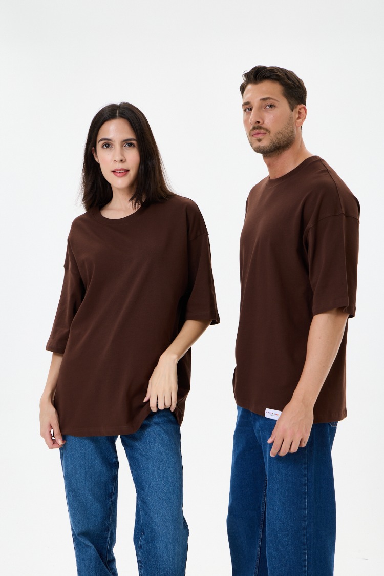 Kahverengi Basic Oversize Tişört (Unisex)