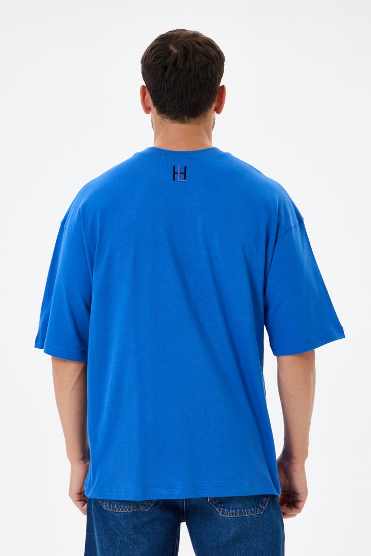 Nakış Detaylı Oversize Tişört Mavi RPS (Unisex)