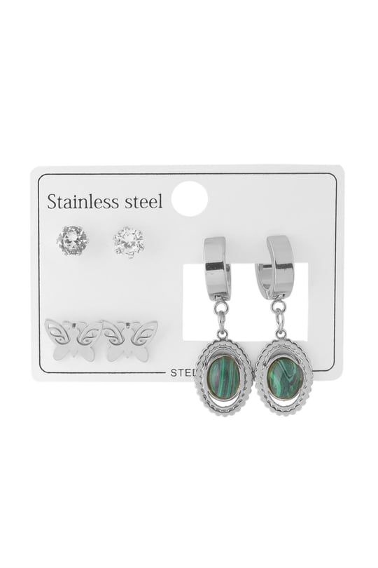 Çelik Set Küpe Silver