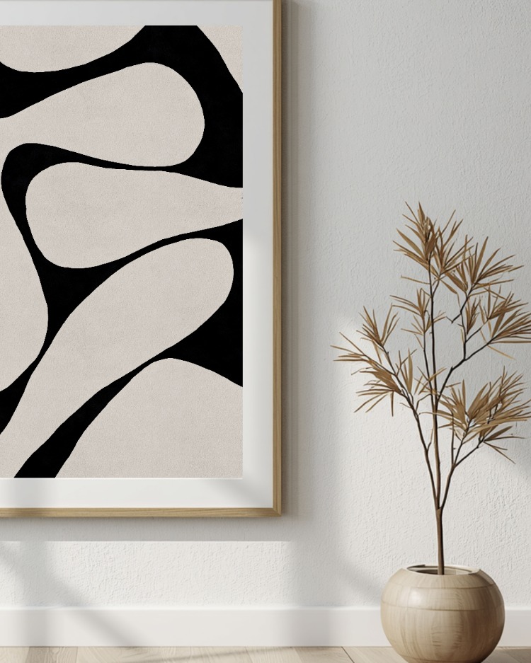 Siyah Beyaz Soyut Duvar Sanatı, Modern Minimalist Poster, Nötr İskandinav Tarzı Dekor