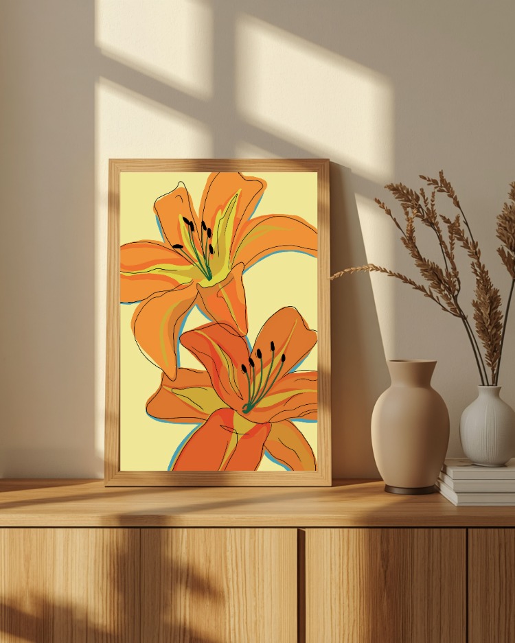 Turuncu Zambak Posteri | Modern Çiçek Duvar Sanatı, Minimalist Botanik Dekor (Dijital İndirme)