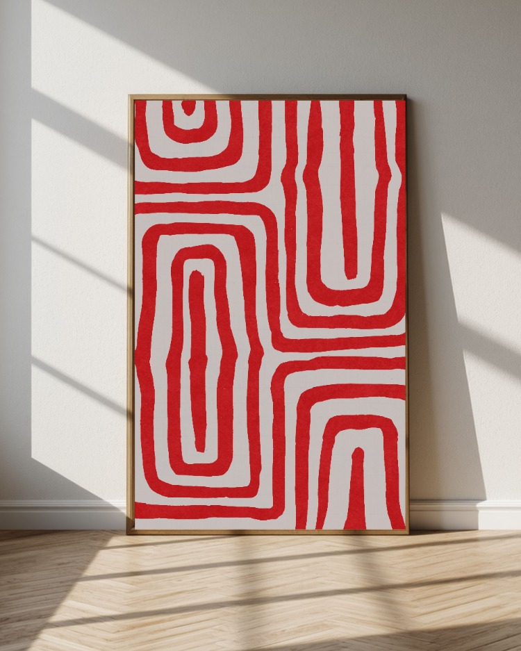 Kırmızı Soyut Duvar Sanatı, Modern Geometrik Yazdırılabilir Sanat Eseri 