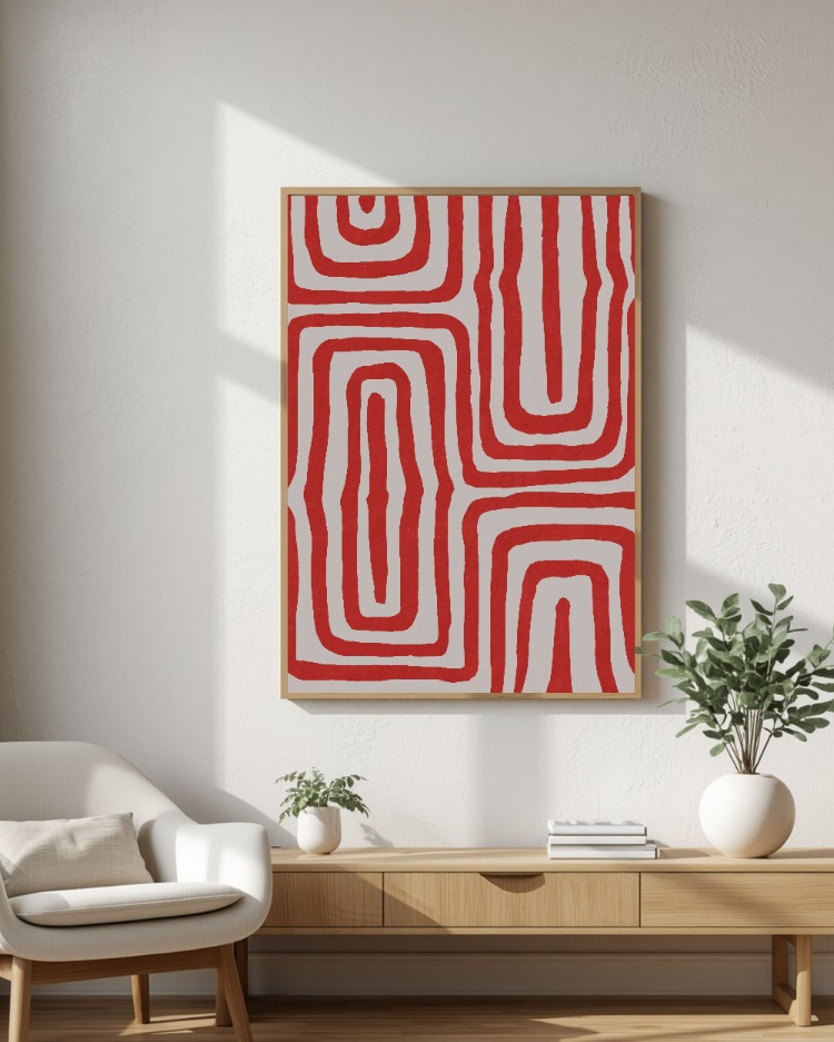 Kırmızı Soyut Duvar Sanatı, Modern Geometrik Yazdırılabilir Sanat Eseri 