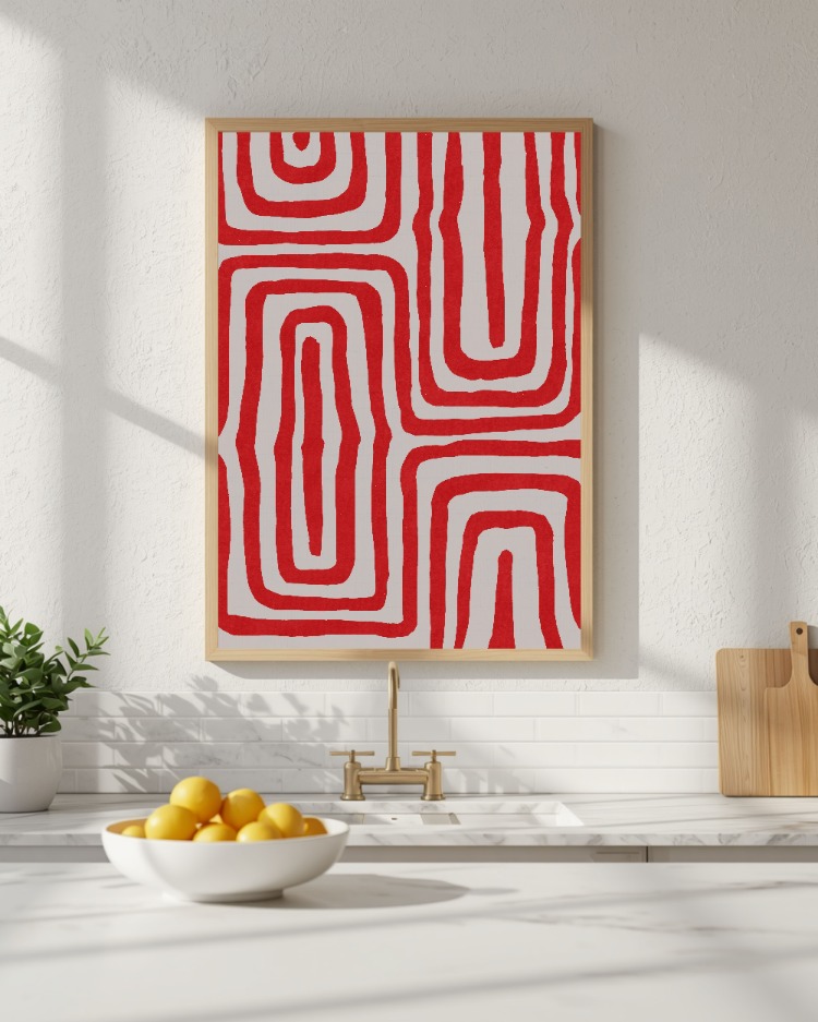 Kırmızı Soyut Duvar Sanatı, Modern Geometrik Yazdırılabilir Sanat Eseri 
