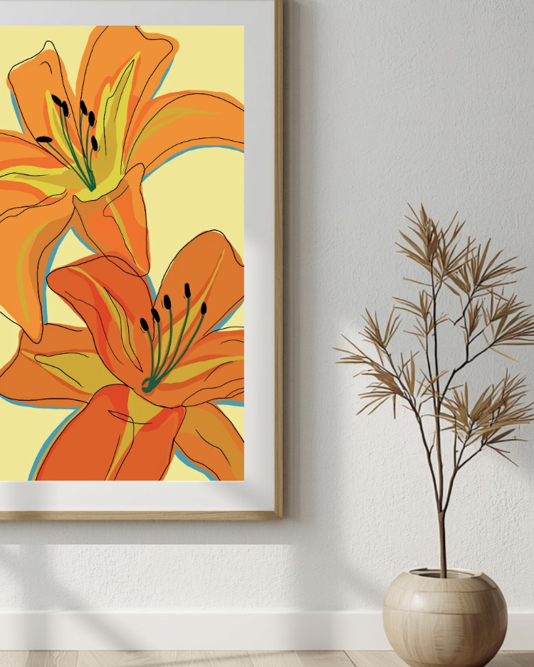 Turuncu Zambak Posteri | Modern Çiçek Duvar Sanatı, Minimalist Botanik Dekor (Dijital İndirme)