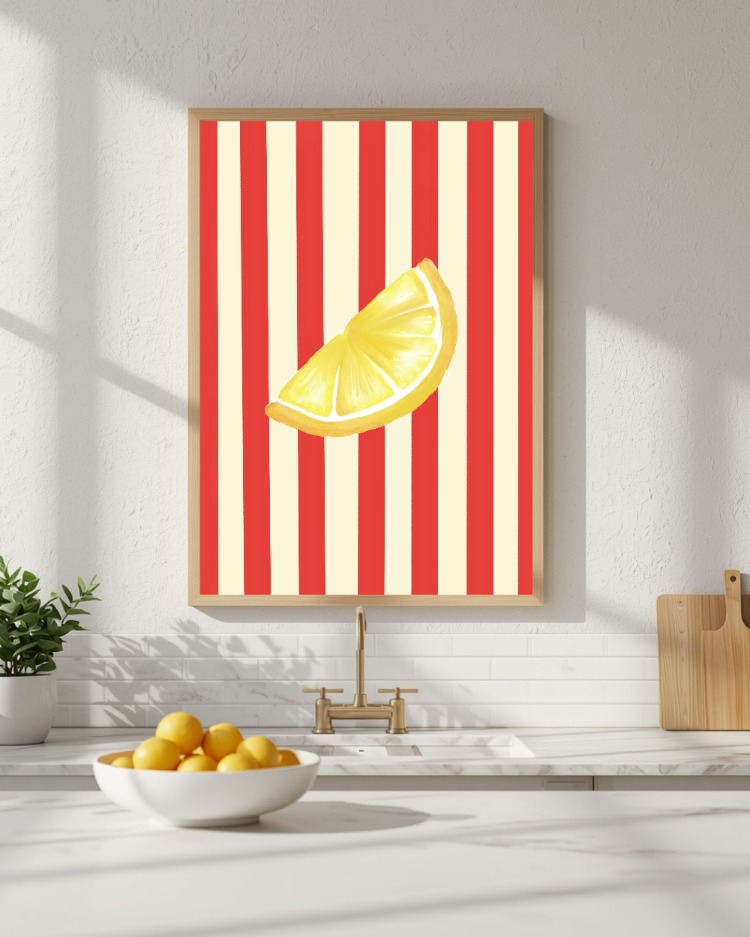 Akdeniz Mutfak Dekoru, Renkli Yaz Posteri, İtalyan Limon Duvar Sanatı Yazdırılabilir Poster