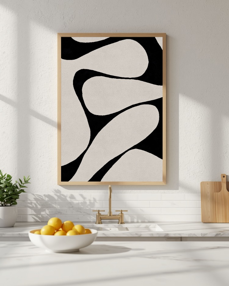 Siyah Beyaz Soyut Duvar Sanatı, Modern Minimalist Poster, Nötr İskandinav Tarzı Dekor