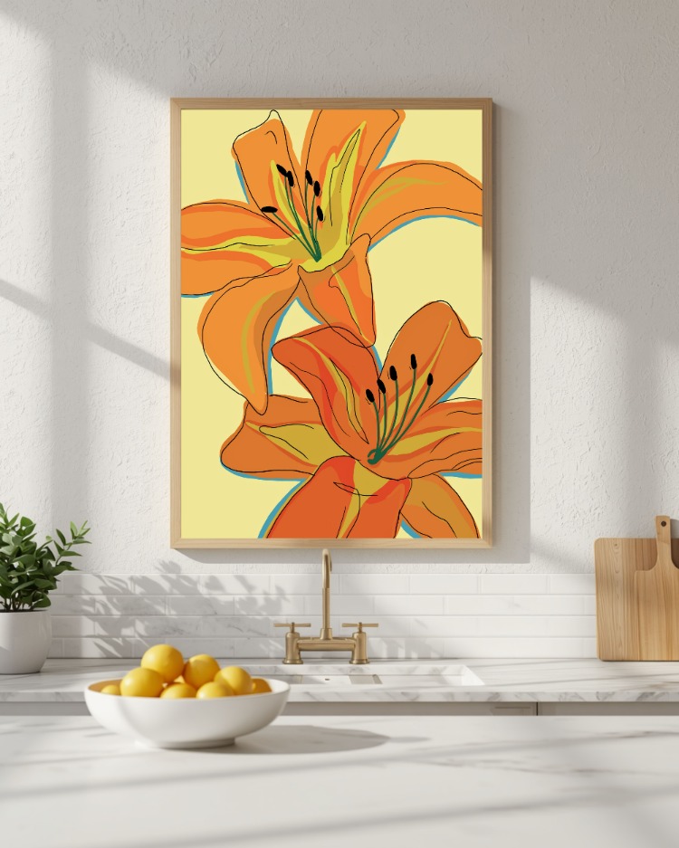 Turuncu Zambak Posteri | Modern Çiçek Duvar Sanatı, Minimalist Botanik Dekor (Dijital İndirme)