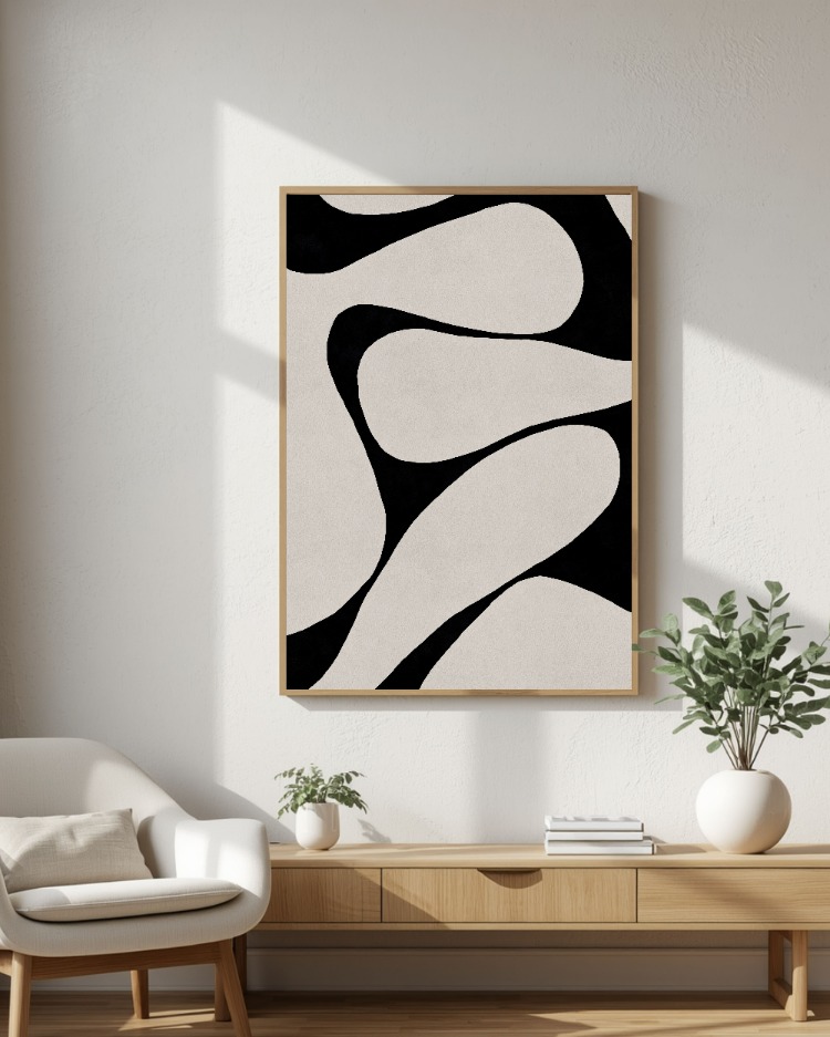 Siyah Beyaz Soyut Duvar Sanatı, Modern Minimalist Poster, Nötr İskandinav Tarzı Dekor