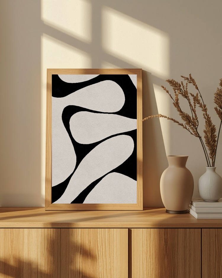 Siyah Beyaz Soyut Duvar Sanatı, Modern Minimalist Poster, Nötr İskandinav Tarzı Dekor